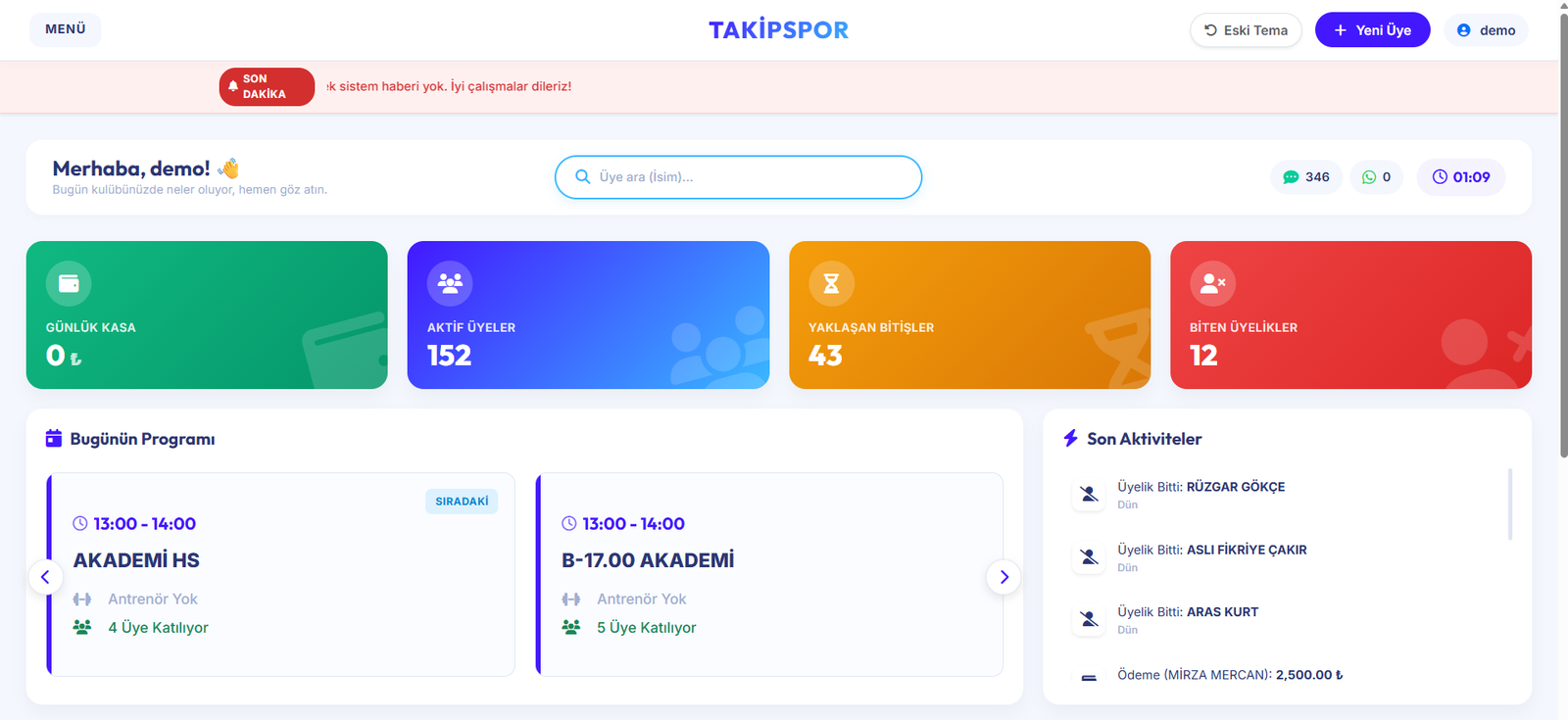 TakipSpor Dashboard